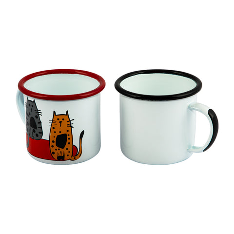 Biggdesign Cats Gemustert Emaille Mug Set, Emaille Tasse