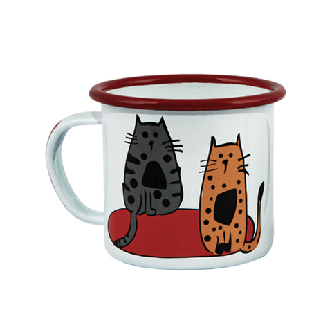 Biggdesign Cats Gemustert Emaille Mug Set, Emaille Tasse