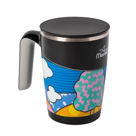 Any Morning thermo mug with handle and lid, coffee to go mug, 470 ml