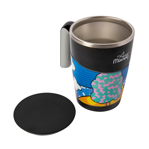 Any Morning thermo mug with handle and lid, coffee to go mug, 470 ml
