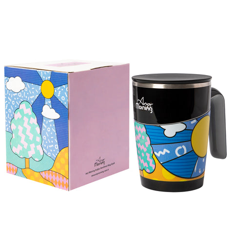 Any Morning thermo mug with handle and lid, coffee to go mug, 470 ml