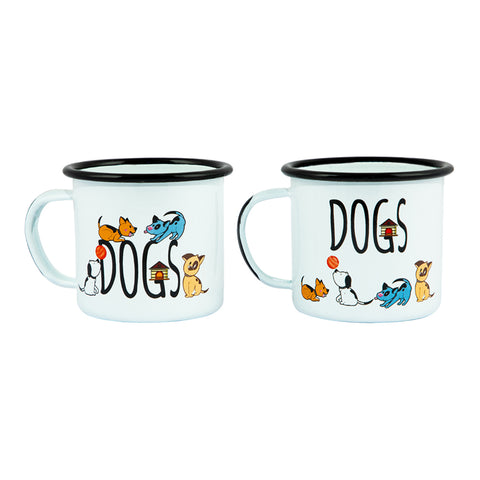 Biggdesign Dogs Gemustert Emaille Mug Set, Emaille Tasse