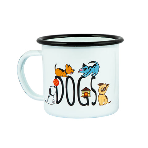 Biggdesign Dogs Gemustert Emaille Mug Set, Emaille Tasse
