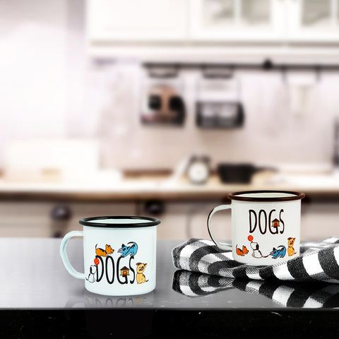 Biggdesign Dogs Patterned Enamel Mug Set, Enamel Cup