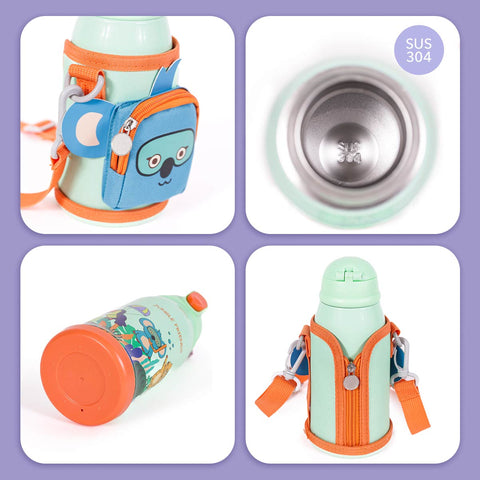 MILK&MOO steel children's drinking bottle with bag Jungle Friends