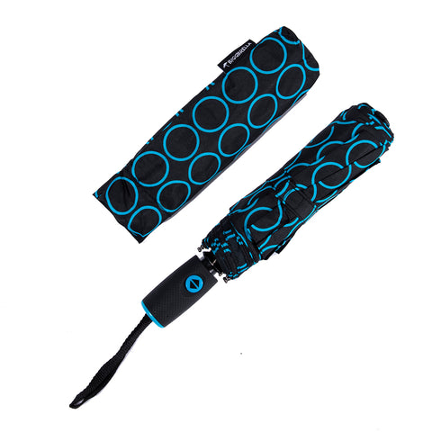 Biggbrella Mini Regenschirm, schwarz mit blauen Punkten