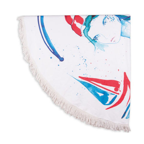 Anemoss Marine Collection Sailor Girl Round Beach Towel, White-Blue