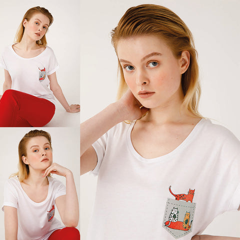Biggdesign Taschenkatzenmuster T-Shirt