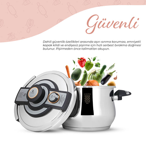 Serenk Definition Schnellkochtopf, Dampfdrucktopf mit 3 Garstufen, 6 L