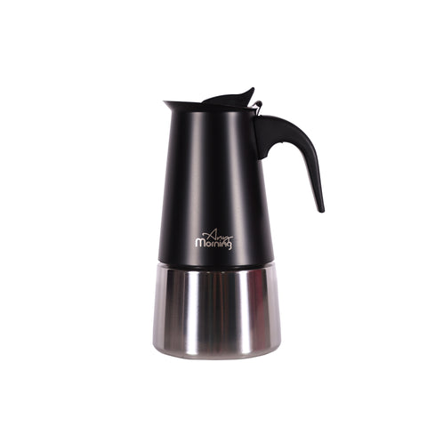 Any Morning Espresso Herdkaffeemaschine, aus Edelstahl Induktion Moka Kanne, 300 ml, Schwarz