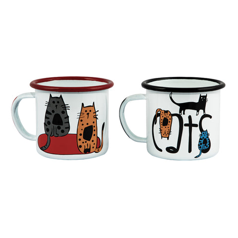 Biggdesign Cats Patterned Enamel Mug Set, Enamel Cup