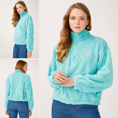 Anemoss Marine Collection Crab Damen Fleecejacke, Plüsch Sweatshirt, Blau, S