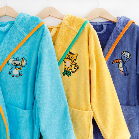 Milk&amp;Moo Skater Cheetah Children's Bathrobe, Cotton, Yellow, 5-6 Years