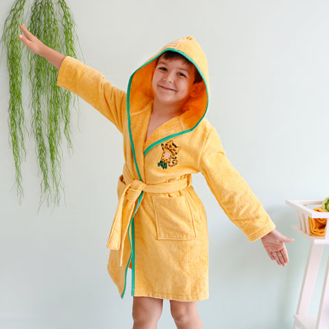 Milk&amp;Moo Skater Cheetah Children's Bathrobe, Cotton, Yellow, 5-6 Years