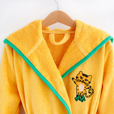 Milk&amp;Moo Skater Cheetah Children's Bathrobe, Cotton, Yellow, 5-6 Years