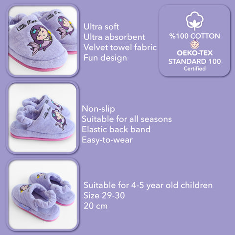 Milk&amp;Moo Little Mermaid Slippers %100 Cotton for 4-5 Years, Purple