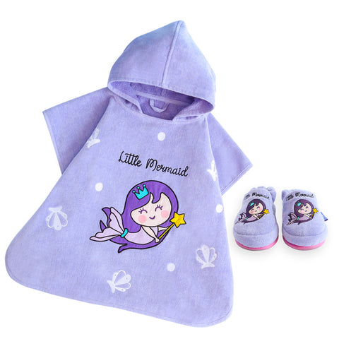 Milk&amp;Moo Children's Little Mermaid Poncho and Slippers Set, Purple