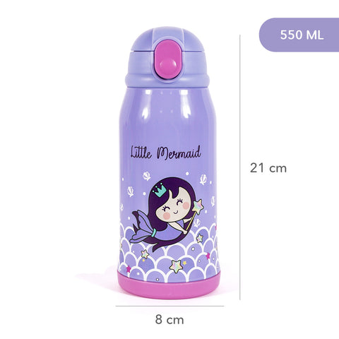 MILK&MOO Stahl-Kindertrinkflasche mit Tasche Meerjungfrau 550 ml