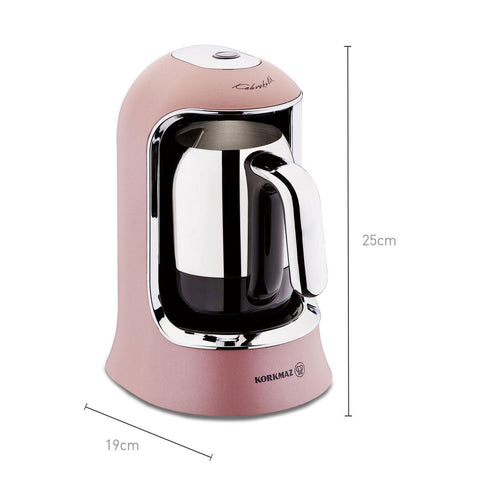 Korkmaz Kahvekolik Rose Gold/Chrome Automatic Turkish Coffee Maker