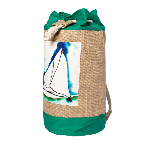 Anemoss Marine Collection Sailboat Green Jute Bag