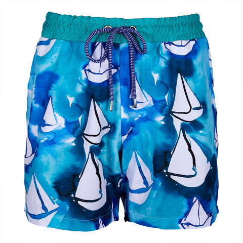 Anemoss Marine Collection Sailboats Men's Swimming Trunks, L