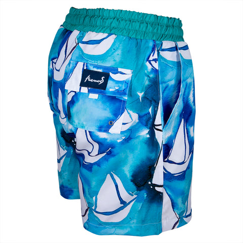 Anemoss Marine Collection Sailboats Men's Swimming Trunks, L