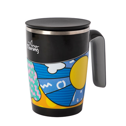 Any Morning thermo mug with handle and lid, coffee to go mug, 470 ml