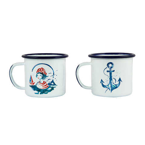 Anemoss Marine Collection Sailor Girl &amp; Anchor cups set of 2, 350 ml