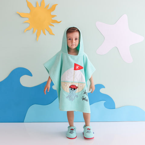 Milk&amp;Moo Sailor Octopus bath poncho children's turquoise