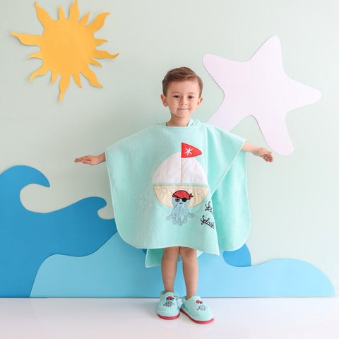 Milk&amp;Moo Sailor Octopus bath poncho children's turquoise